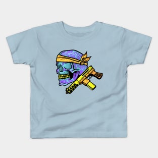 Tattooed skull with gun Kids T-Shirt